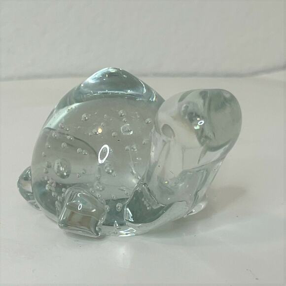 Vintage Clear Art Glass Turtle Figurine 1980s Controlled Bubbles Paperweight - Picture 2 of 7